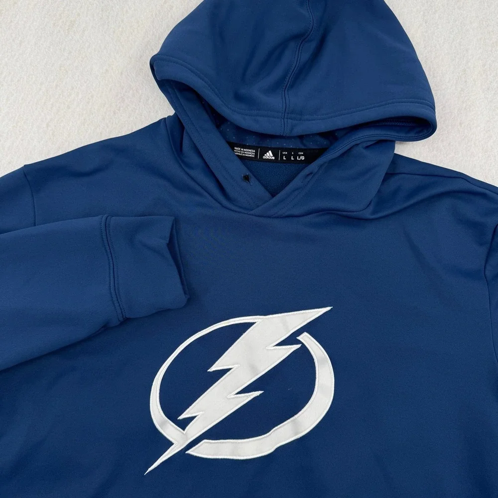 Adidas NHL Tampa Bay Lightning Mens Large Blue Fleece Pullover Hoodie Blokecore